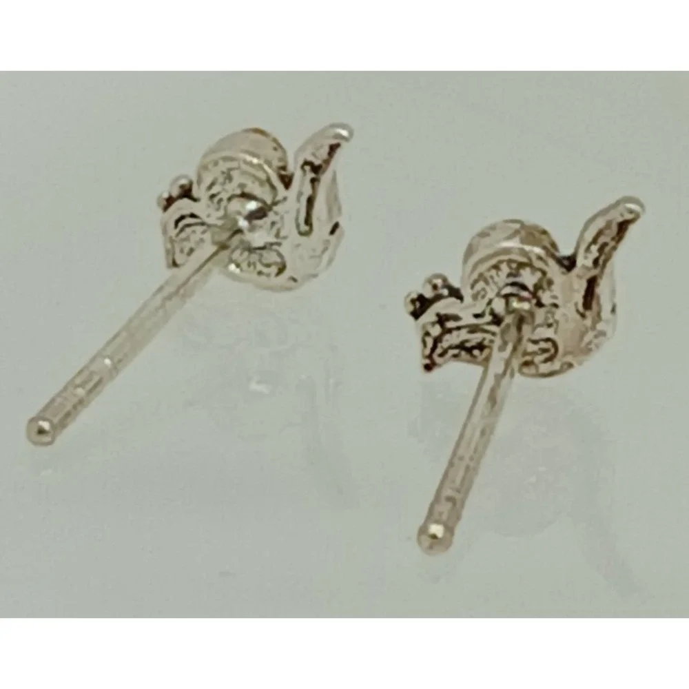 Vintage 1990s Thai Sterling Silver 925 Snail Stud Earrings Crystal Tiny Nature